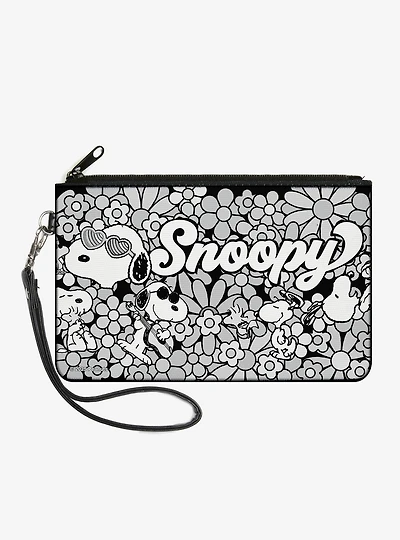 Peanuts Snoopy Poses and Daisy Flowers Zip Clutch Wallet