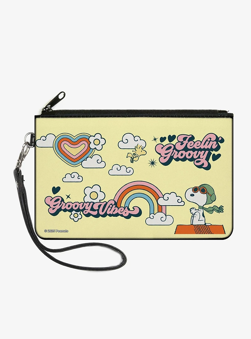 Peanuts Snoopy Flying Ace and Woodstock Groovy Quotes Zip Clutch Wallet