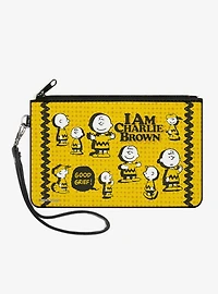 Peanuts I Am Charlie Brown Poses and Zig Zag Stripe Zip Clutch Wallet