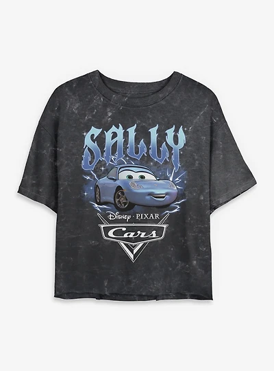 Disney Pixar Cars Sally Carrera Womens Mineral Wash Crop T-Shirt