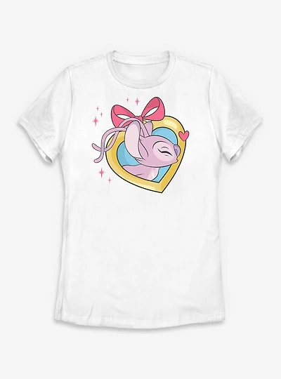Disney Lilo & Stitch Angel Kiss Heart Locket Womens T-Shirt