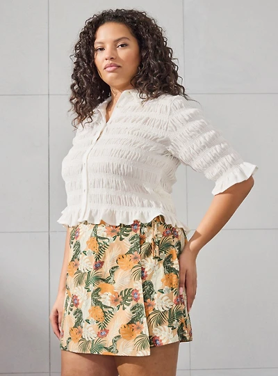 Jurassic Park Dinosaur Foliage Allover Print Plus Linen Skort - BoxLunch Exclusive