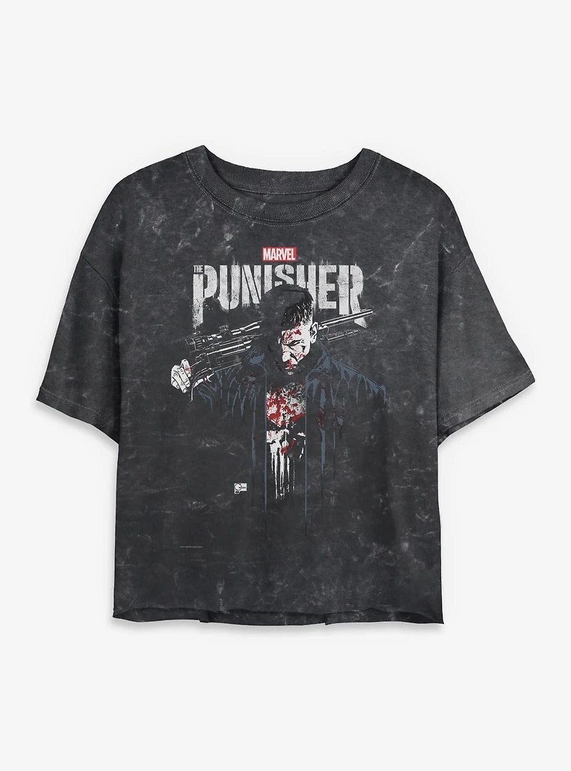 Marvel Punisher Downfall Womens Mineral Wash Crop T-Shirt