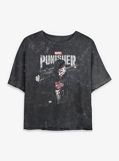 Marvel Punisher Downfall Womens Mineral Wash Crop T-Shirt