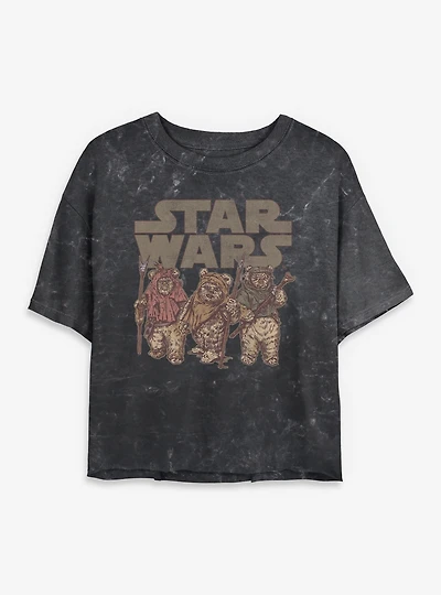 Star Wars Ewok Group Womens Mineral Wash Crop T-Shirt