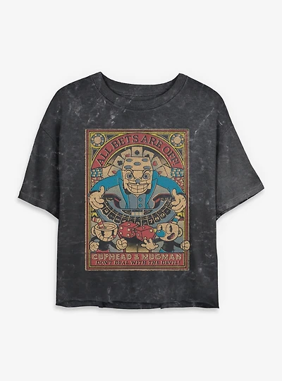 Cuphead All Bets Are Off Womens Mineral Wash Crop T-Shirt