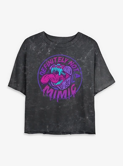 Dungeons & Dragons Definitely Not A Mimic Badge Womens Mineral Wash Crop T-Shirt