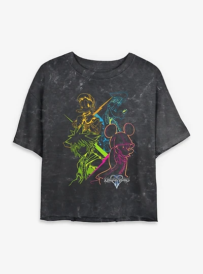 Disney Kingdom Hearts Main Party Womens Mineral Wash Crop T-Shirt