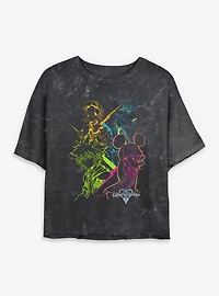 Disney Kingdom Hearts Main Party Womens Mineral Wash Crop T-Shirt