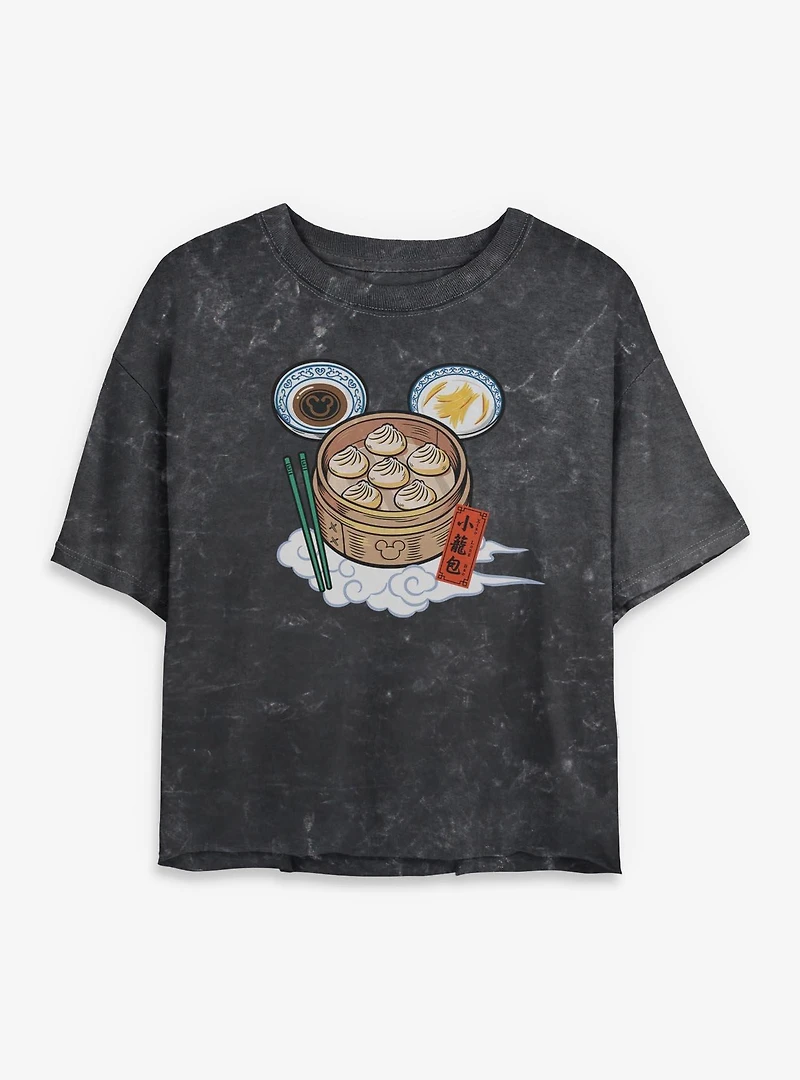 Disney Mickey Mouse Xialongbao Dumplings Womens Mineral Wash Crop T-Shirt