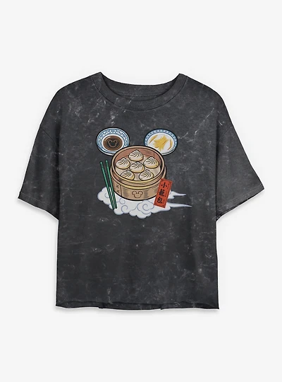 Disney Mickey Mouse Xialongbao Dumplings Womens Mineral Wash Crop T-Shirt