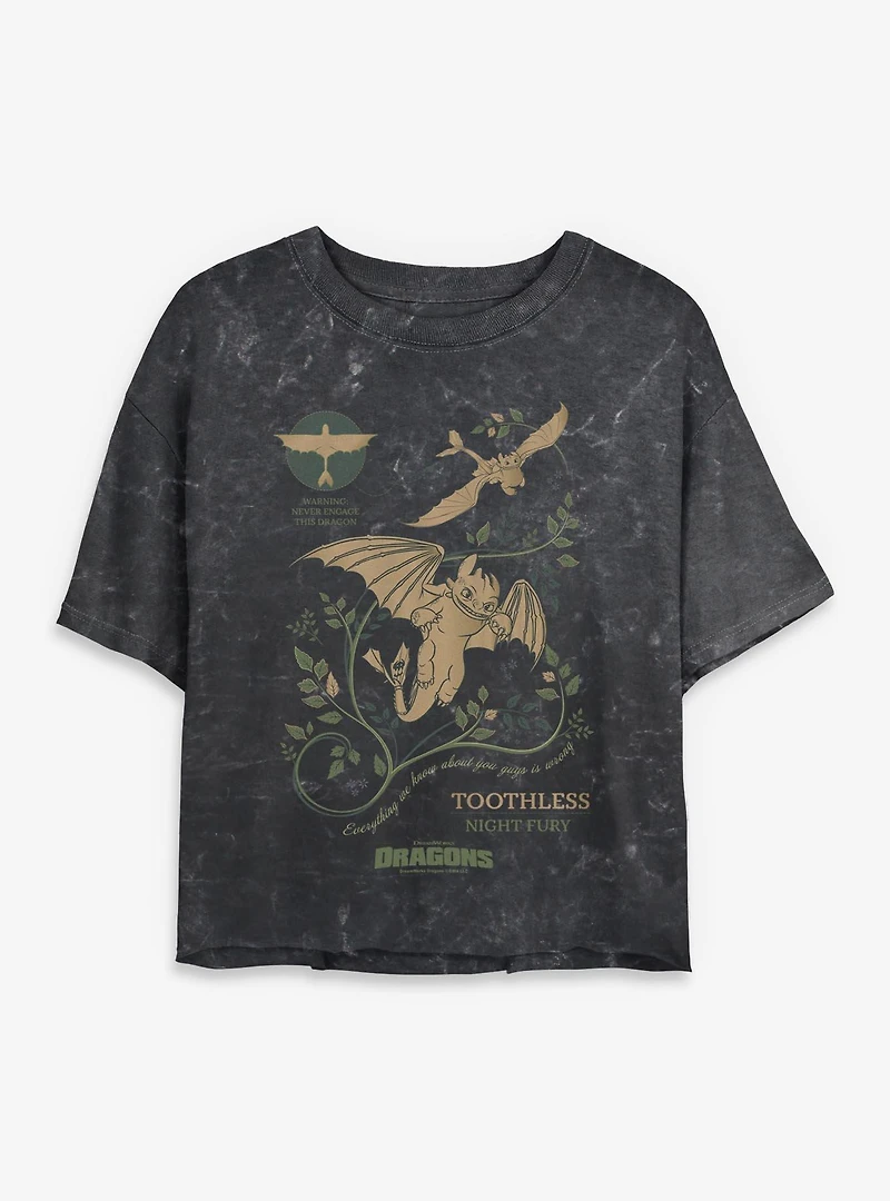How To Train Your Dragon Toothless Warning Womens Mineral Wash Crop T-Shirt
