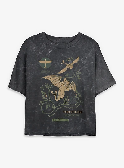 How To Train Your Dragon Toothless Warning Womens Mineral Wash Crop T-Shirt