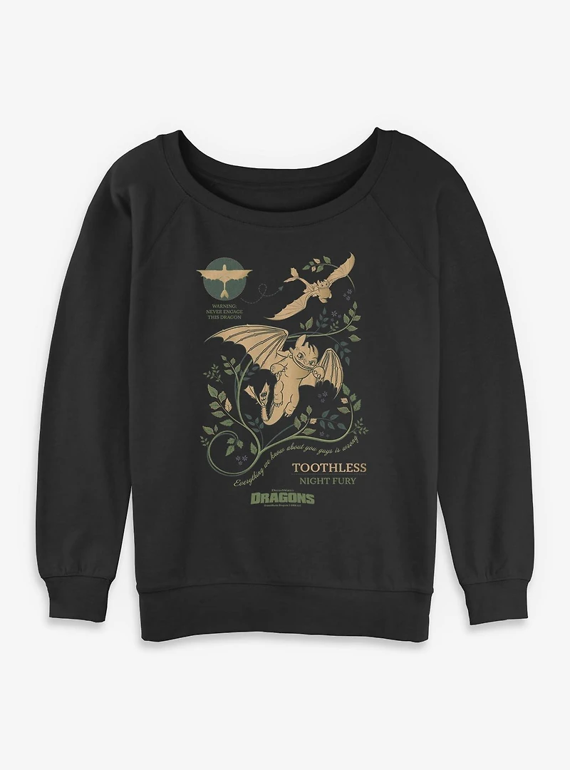 How To Train Your Dragon Toothless Warning Womens Slouchy Sweatshirt