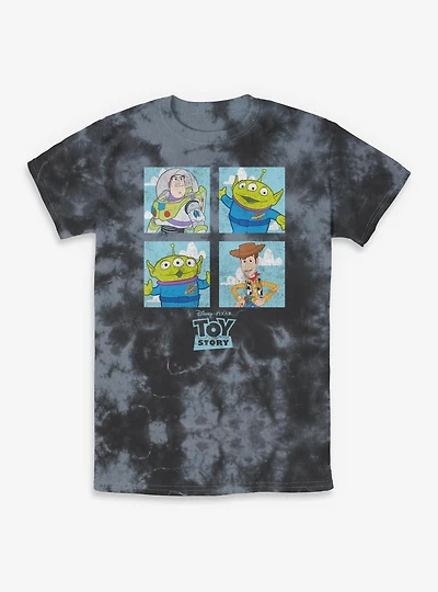 Disney Pixar Toy Story Buzz Woody Alien Panels Tie-Dye T-Shirt
