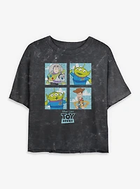 Disney Pixar Toy Story Buzz Woody Alien Panels Womens Mineral Wash Crop T-Shirt