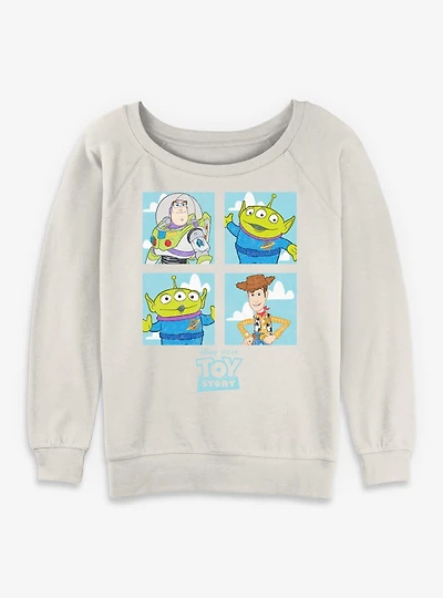 Disney Pixar Toy Story Buzz Woody Alien Panels Womens Slouchy Sweatshirt