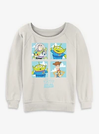 Disney Pixar Toy Story Buzz Woody Alien Panels Womens Slouchy Sweatshirt