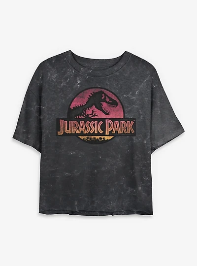 Jurassic Park Logo Womens Mineral Wash Crop T-Shirt