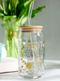 Disney Princess & Horses Floral Glass Cup with Straw - BoxLunch Exclusive