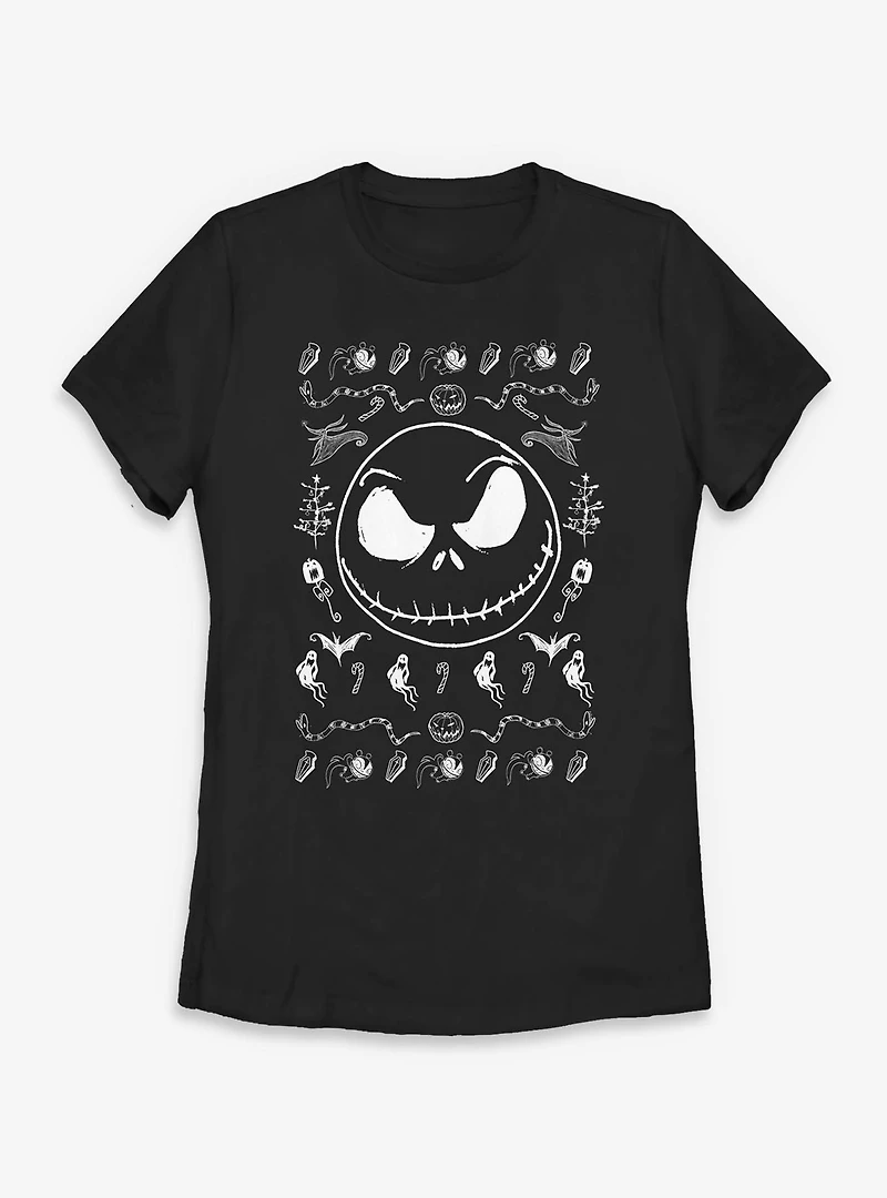 Disney The Nightmare Before Christmas Ugly Pattern Jack Spooky Womens T-Shirt