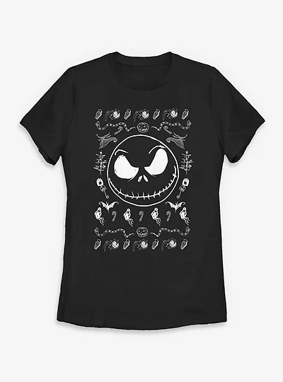 Disney The Nightmare Before Christmas Ugly Pattern Jack Spooky Womens T-Shirt