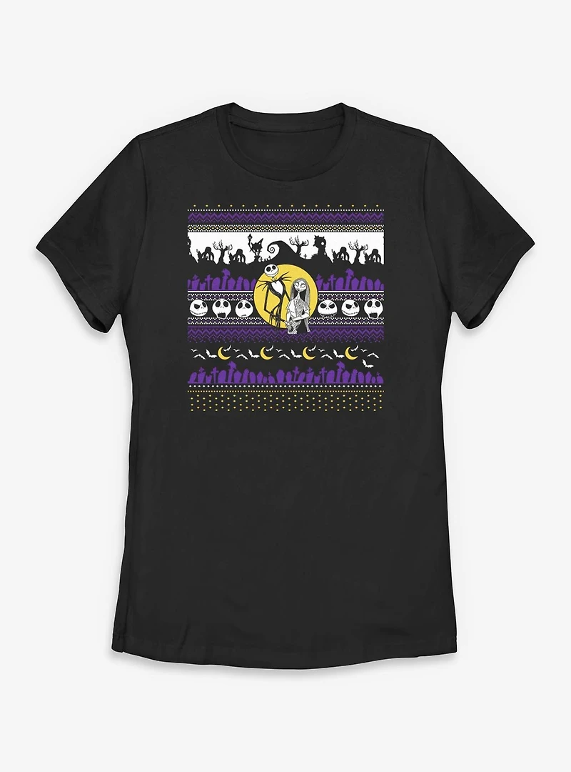 Disney The Nightmare Before Christmas Ugly Pattern Jack And Sally Womens T-Shirt