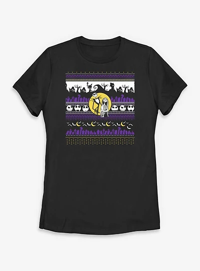 Disney The Nightmare Before Christmas Ugly Pattern Jack And Sally Womens T-Shirt