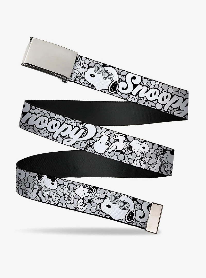 Peanuts Snoopy Poses and Daisy Flowers Collage Adjustable Clamp Buckle Belt