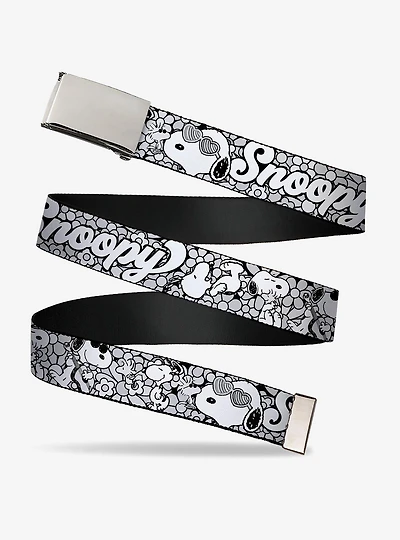 Peanuts Snoopy Poses and Daisy Flowers Collage Adjustable Clamp Buckle Belt