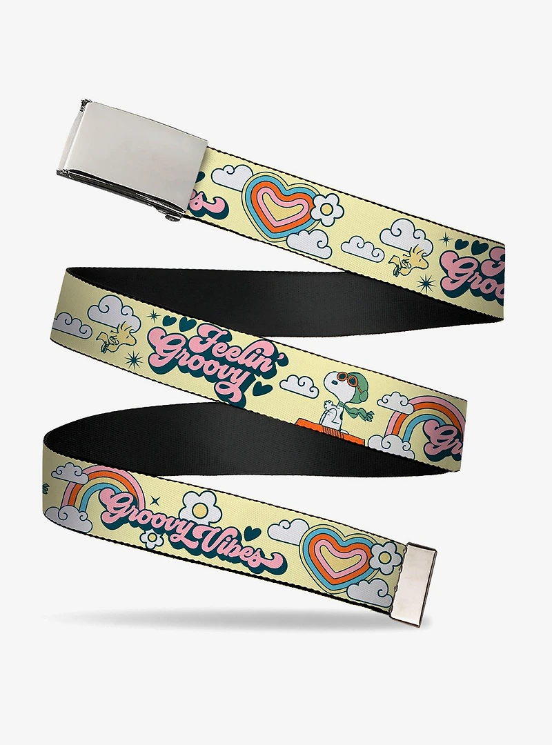 Peanuts Snoopy Flying Ace and Woodstock Groovy Quotes Adjustable Clamp Buckle Belt