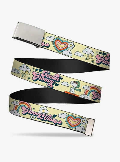 Peanuts Snoopy Flying Ace and Woodstock Groovy Quotes Adjustable Clamp Buckle Belt