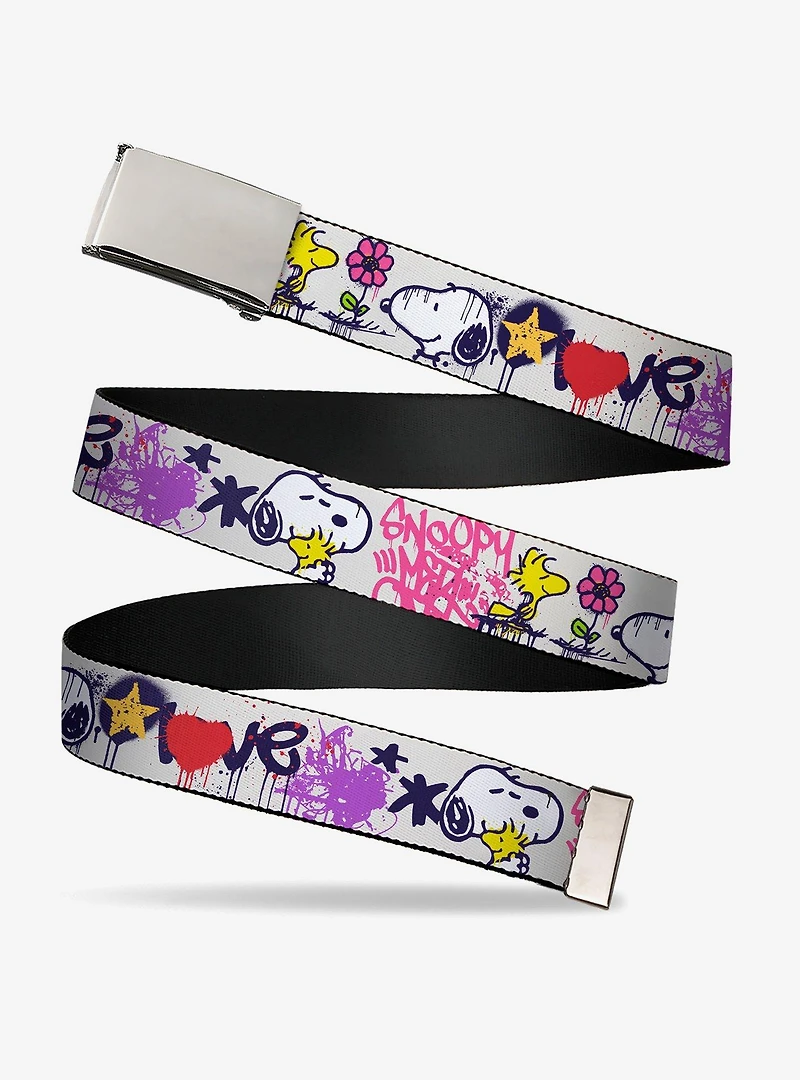 Peanuts Snoopy and Woodstock Graffiti Multi Adjustable Clamp Buckle Belt