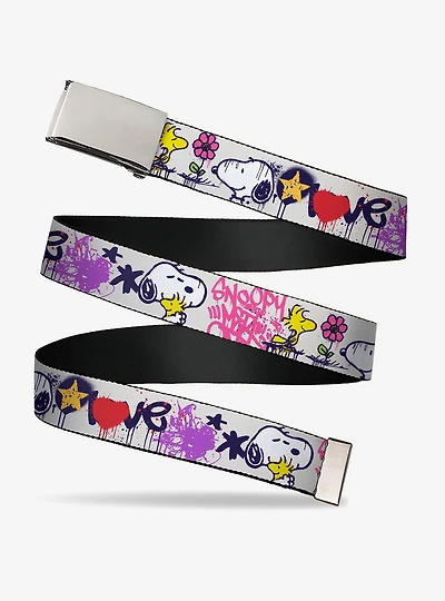 Peanuts Snoopy and Woodstock Graffiti Multi Adjustable Clamp Buckle Belt
