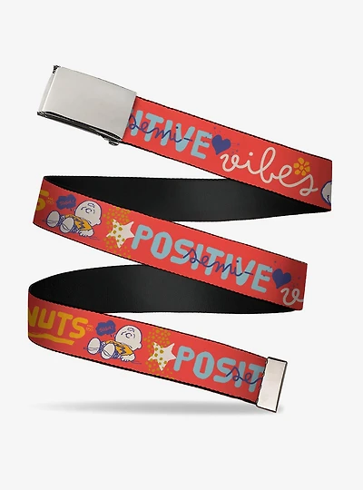 Peanuts Gang Semi Positive Vibes Quote Adjustable Clamp Buckle Belt