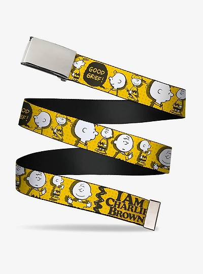 Peanuts I Am Charlie Brown Poses and Zig Zag Stripe Adjustable Clamp Buckle Belt