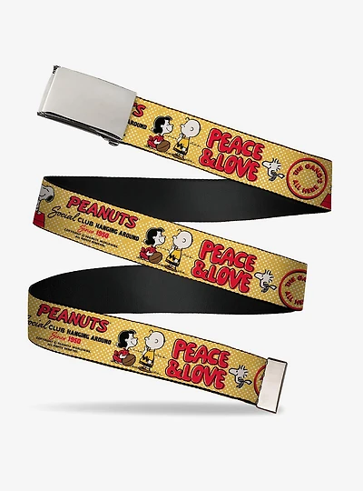 Peanuts Social Club Peace and Love Scenes Adjustable Clamp Buckle Belt