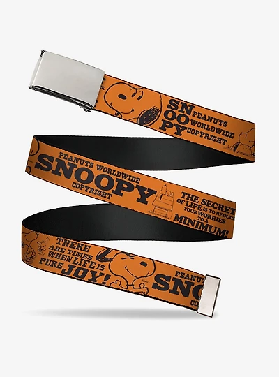 Peanuts Snoopy Poses and Quotes Collage Adjustable Clamp Buckle Belt