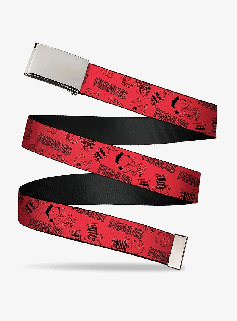 Peanuts Gang Six Character and Title Collage Adjustable Clamp Buckle Belt