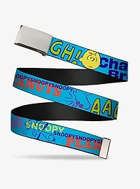 Peanuts Charlie Brown Snoopy and Woodstock Typography Adjustable Clamp Buckle Belt