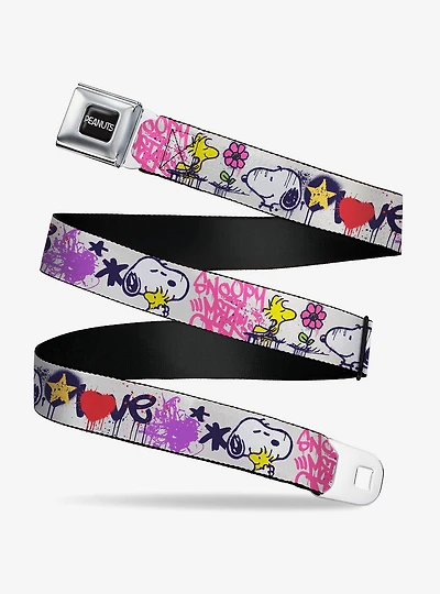 Peanuts Snoopy and Woodstock Graffiti Collage Multi Seatbelt Buckle Belt