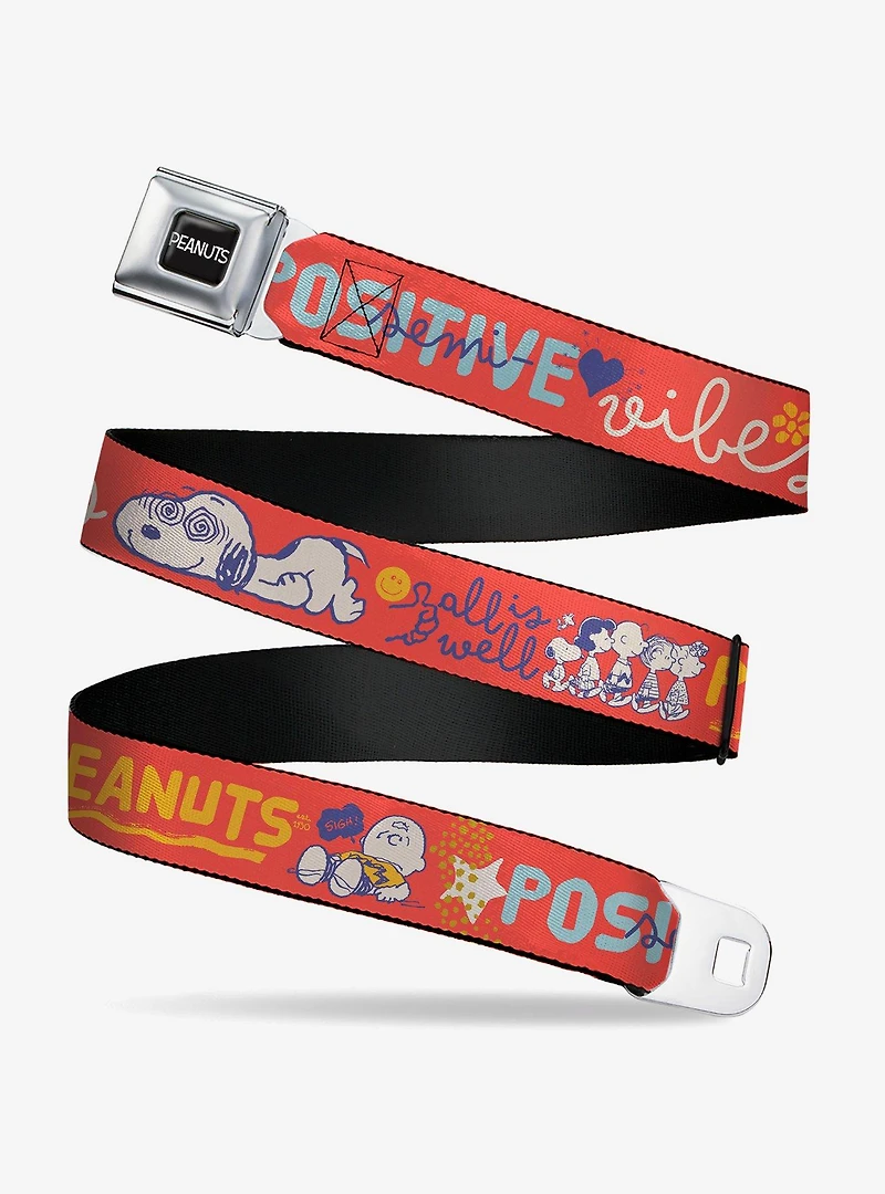 Peanuts Gang Semi Positive Vibes Quote Seatbelt Buckle Belt