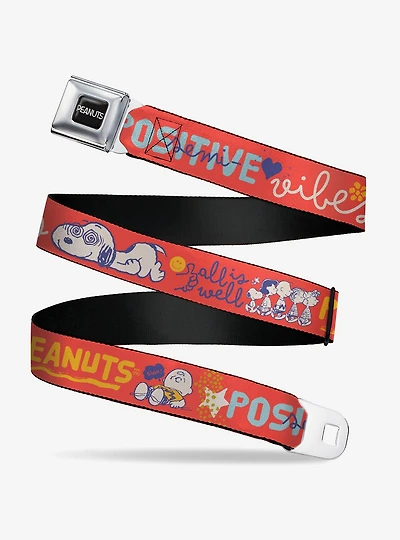 Peanuts Gang Semi Positive Vibes Quote Seatbelt Buckle Belt