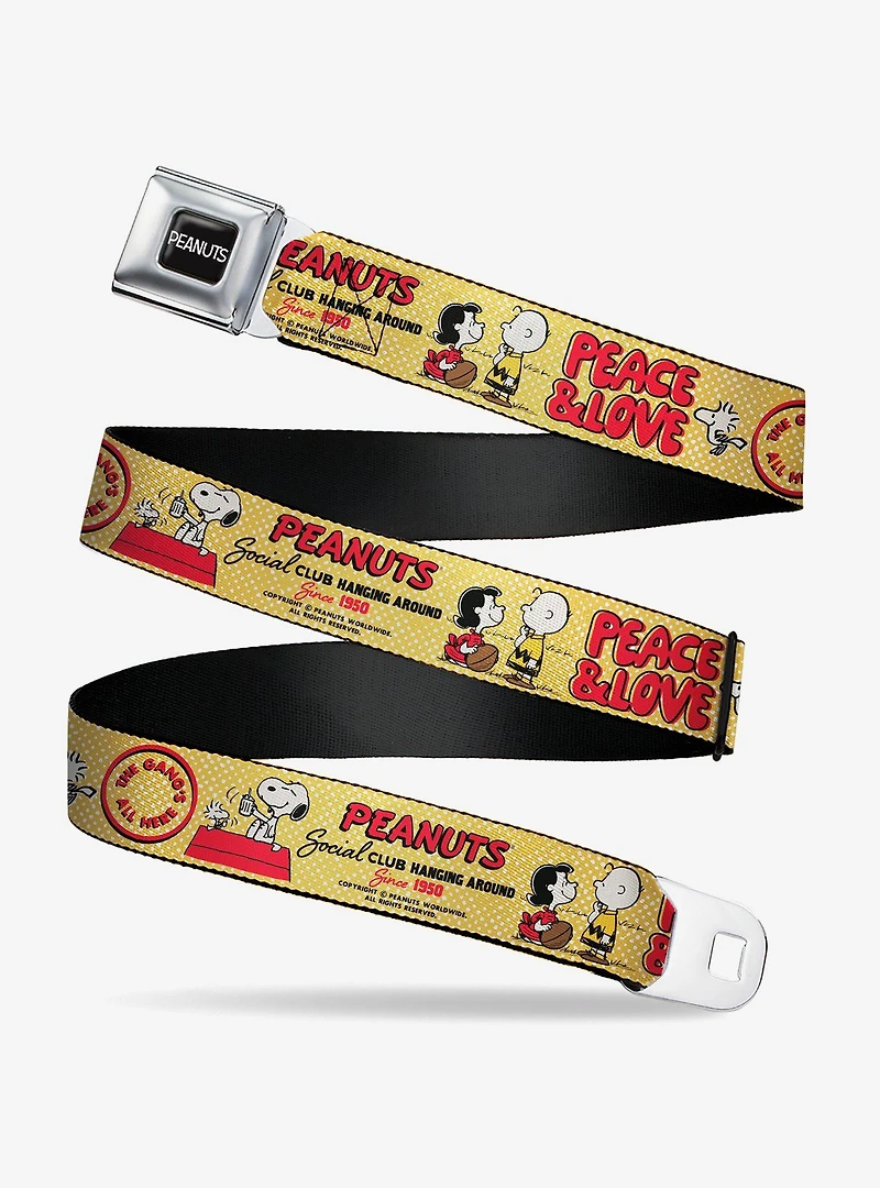 Peanuts Social Club Peace and Love Scenes Seatbelt Buckle Belt