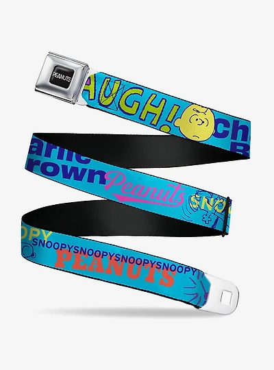 Peanuts Charlie Brown Snoopy and Woodstock Typography Seatbelt Buckle Belt
