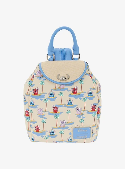 Loungefly Disney Lilo & Stitch Angel, Leroy, & Stitch Allover Print Convertible Mini Backpack