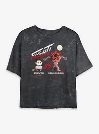 Stranger Things Eleven VS Demogorgon Fight Womens Mineral Wash Crop T-Shirt