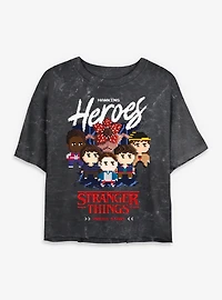Stranger Things Hawkins Heroes Players Womens Mineral Wash Crop T-Shirt