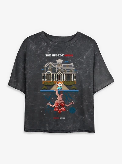 Stranger Things Max Demogorgon The Upside Down Womens Mineral Wash Crop T-Shirt