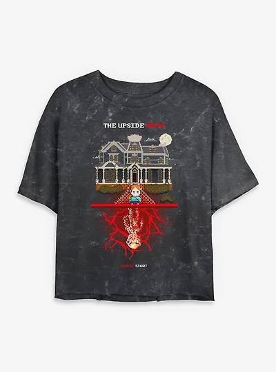 Stranger Things Max Vecna The Upside Down Womens Mineral Wash Crop T-Shirt
